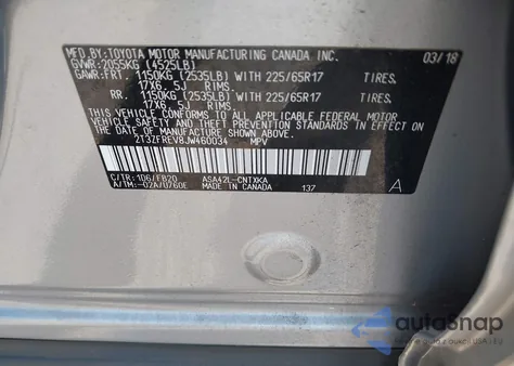 2018 Toyota Rav4 Le z USA, uszkodzony, nr VIN 2T3ZFREV8JW460034